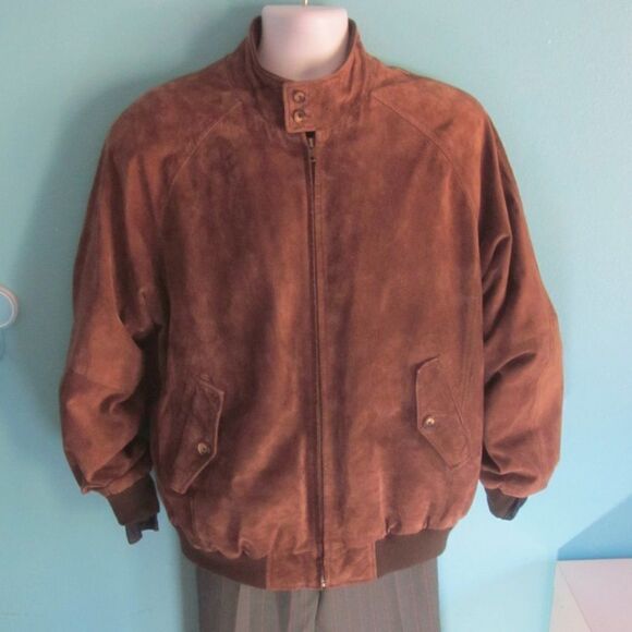 Orvis Mens Size L Brown Leather Jacket Zip Front Coat 54” Chest - Picture 10 of 14